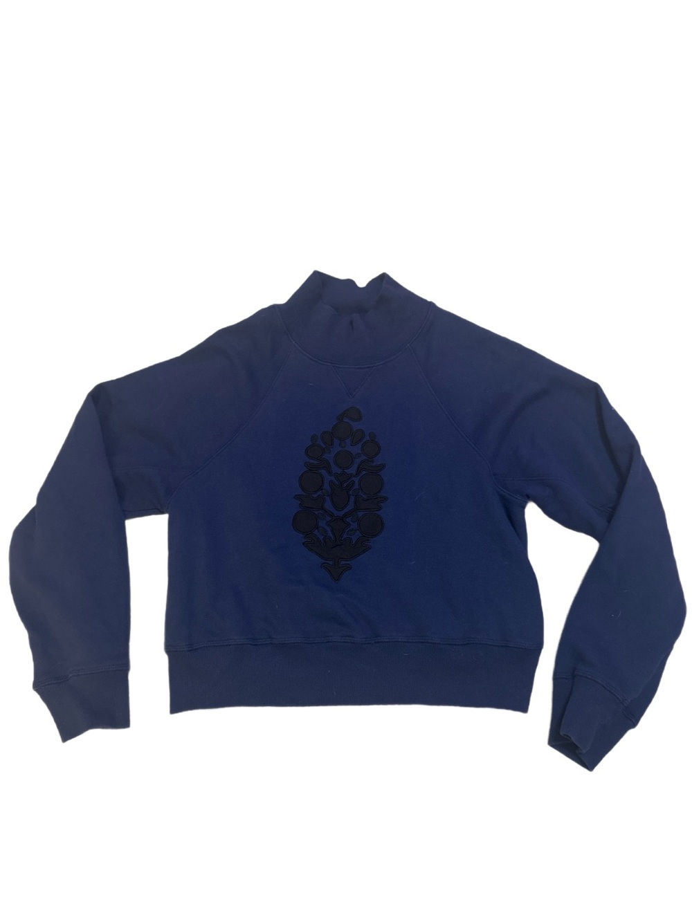 FP Movement by Free People Navy Embroidered Large Logo Cowl Neck Sweatshirt Smal